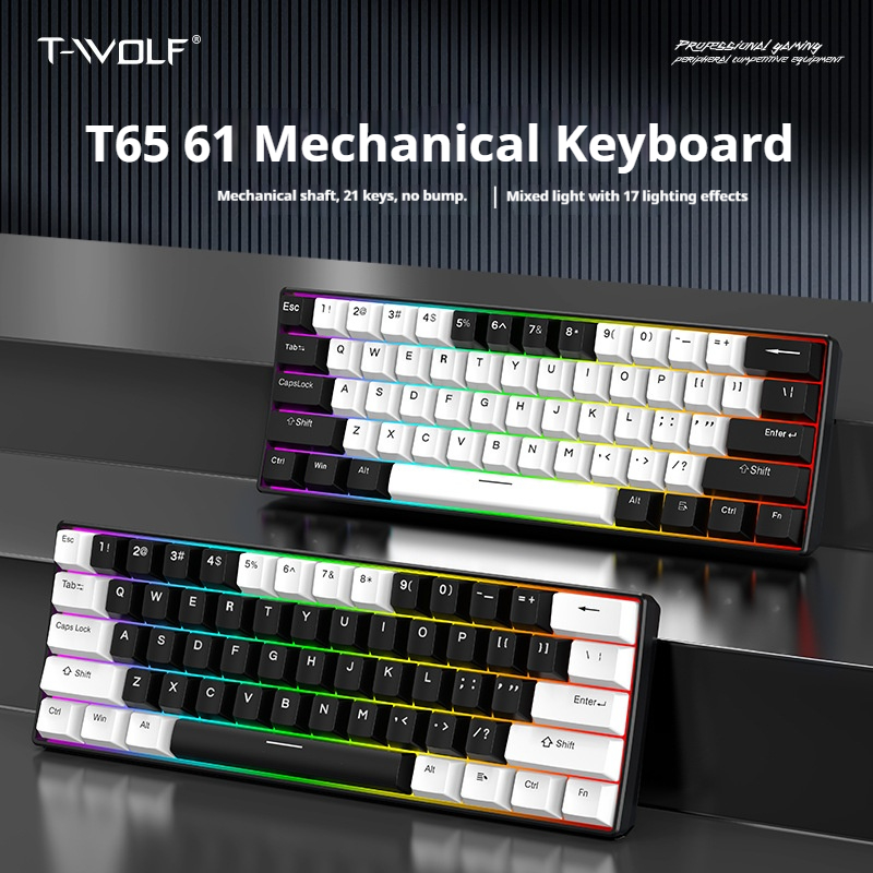 Keyboard Gaming Mac - T-WOLF T65 Wired Mechanical Keyboard 61
