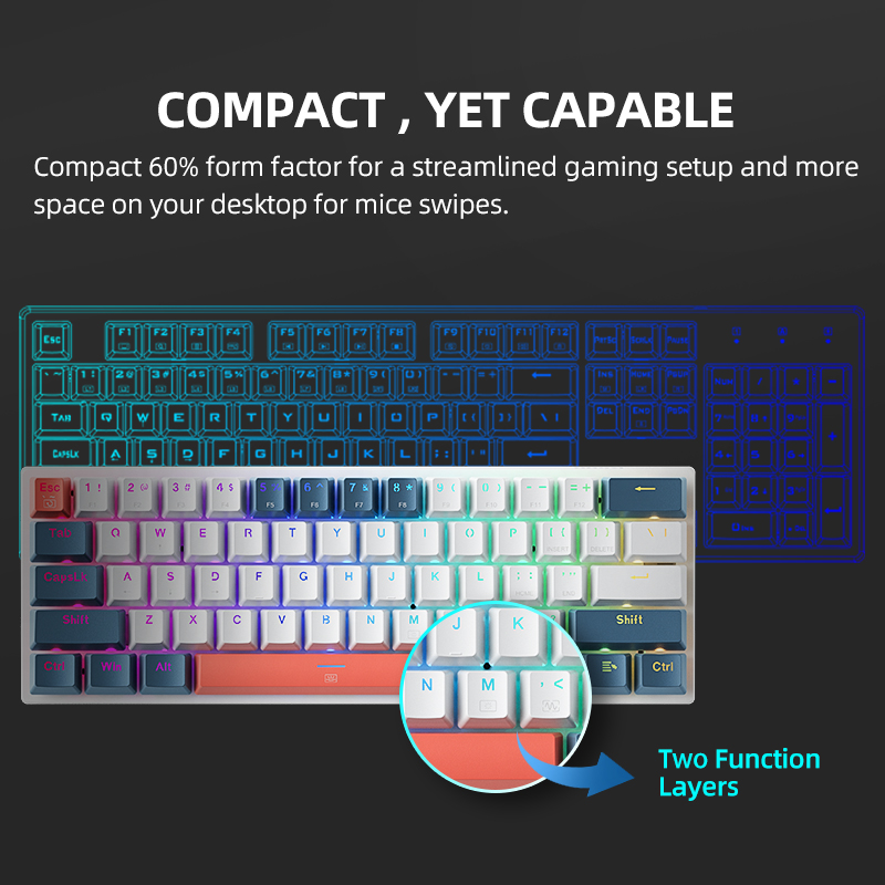 K500-B61 Machenike Mini Mechan - Keyboard Gaming Blue Switch 评论和价格