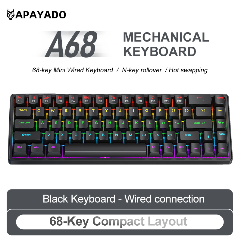 APAYADO A68 Wired Mechanical K - Keyboard Gaming Blue Switch 评论和价格